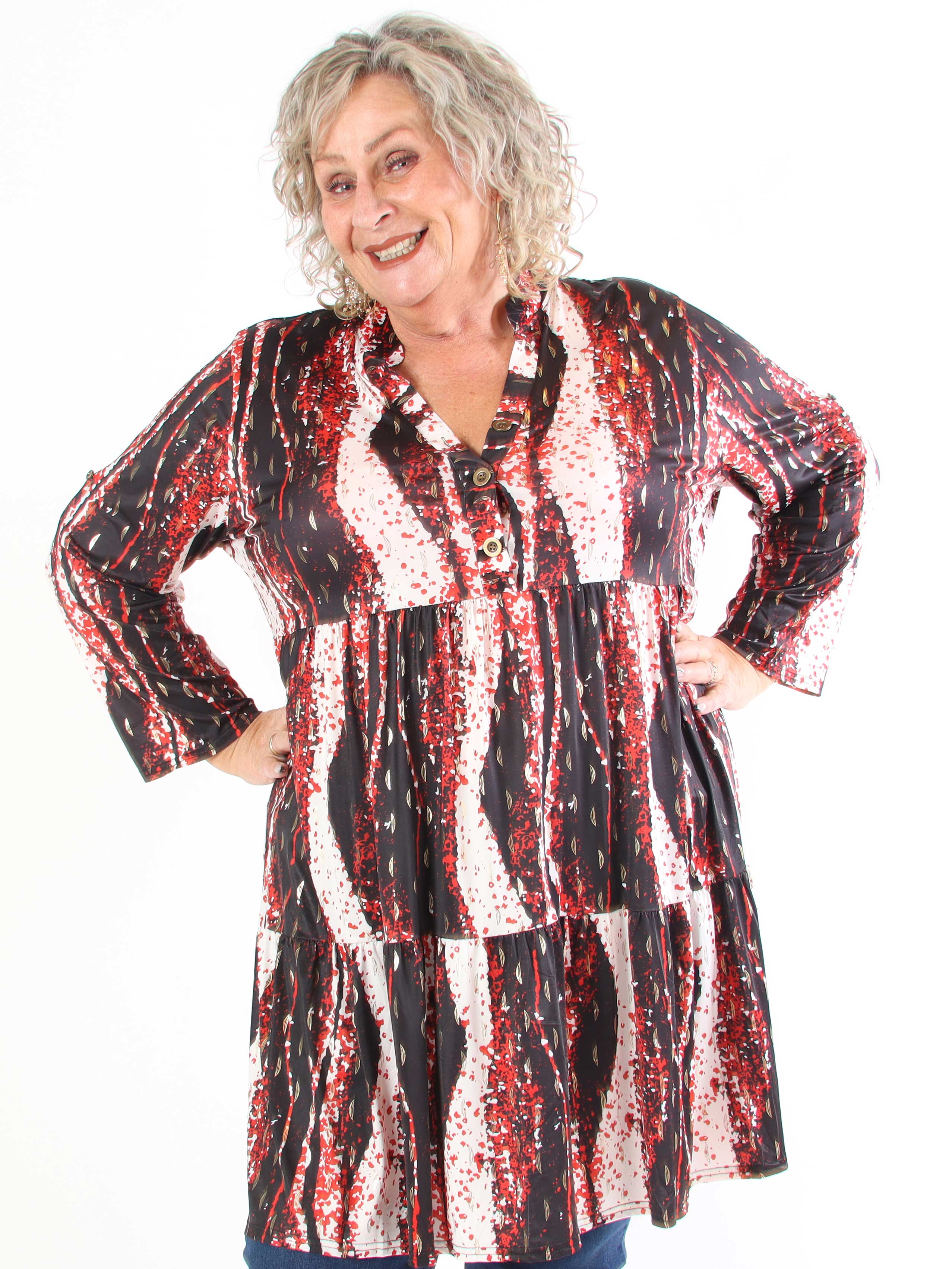 Milano Wave Midi - Plus size klänning med mönster och lager på lager look